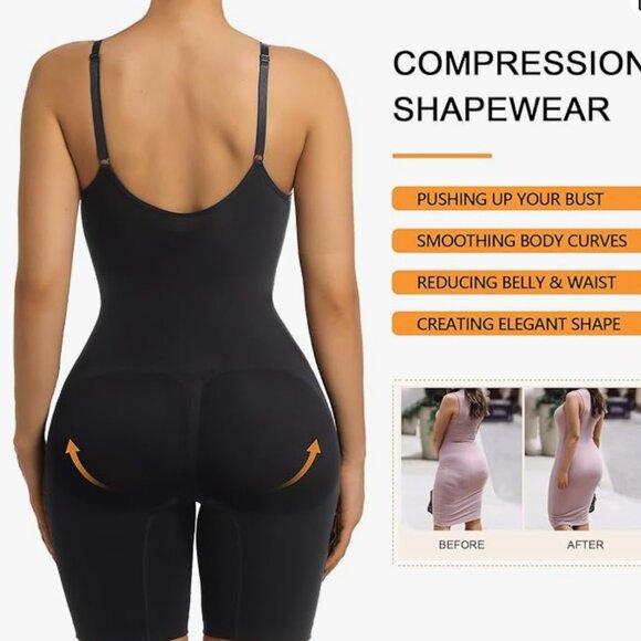 SHAPERX Women's Bra Free Bodysuits Tummy Control Shapewear Mid Thigh Body Shaper - Picture 3 of 4